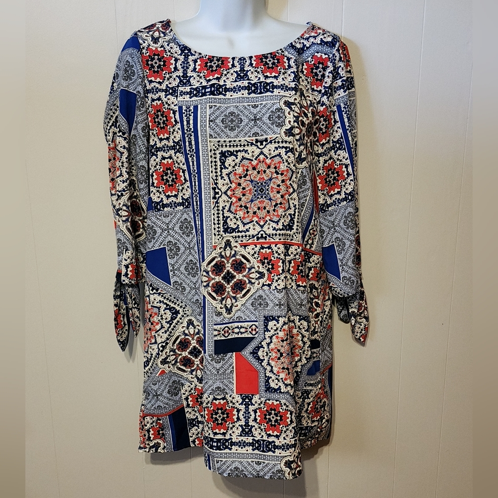 Bebop Dress Patchwork 3/4 Sleeve Lightweight Round Neck Multicolor Medium A778